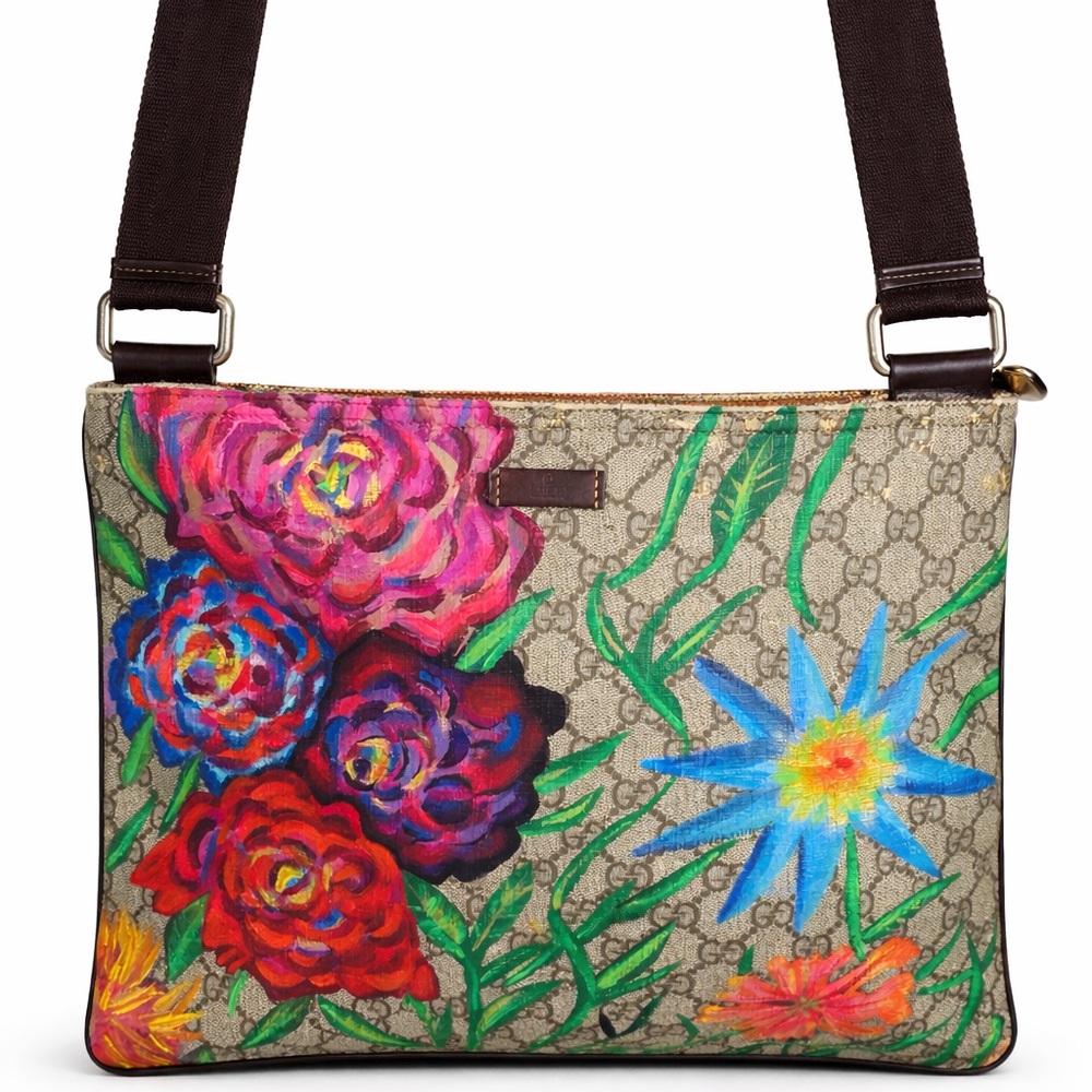One of A Kind Hand Painted Gucci Custom Floral crossbody🌸